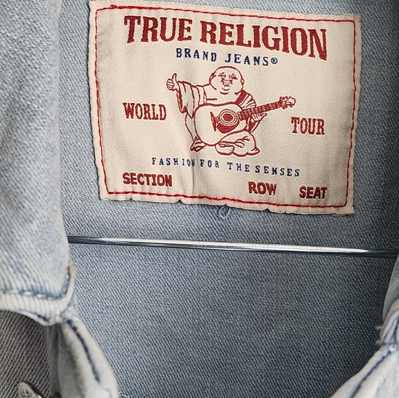 True Religion Jimmy Denim Trucker Button Stretch Jacket Light Shower Size M - Picture 6 of 9